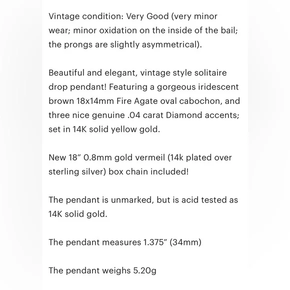 Vintage 14K Gold Fire Agate Pendant with Diamond Accents - Picture 10 of 10